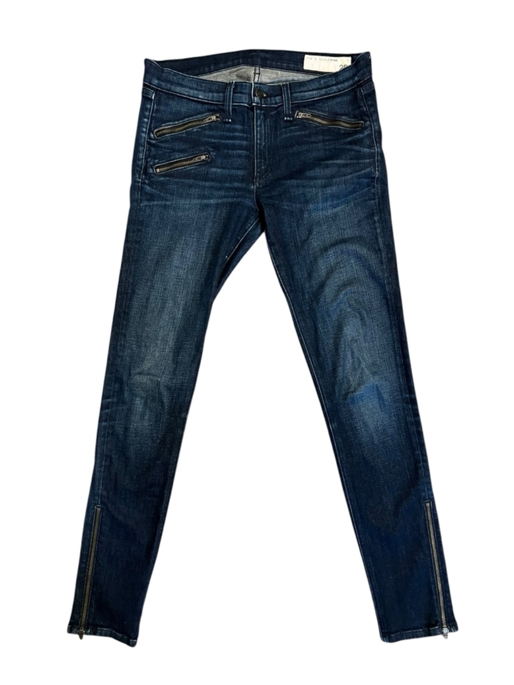 rag & bone Jeans Kensington Moto Skinny Ankle Zip Jeans 28 Dark Indigo Oil Stain